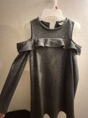 LOFT Girls' Gray Cold-Shoulder Ruffle Dress